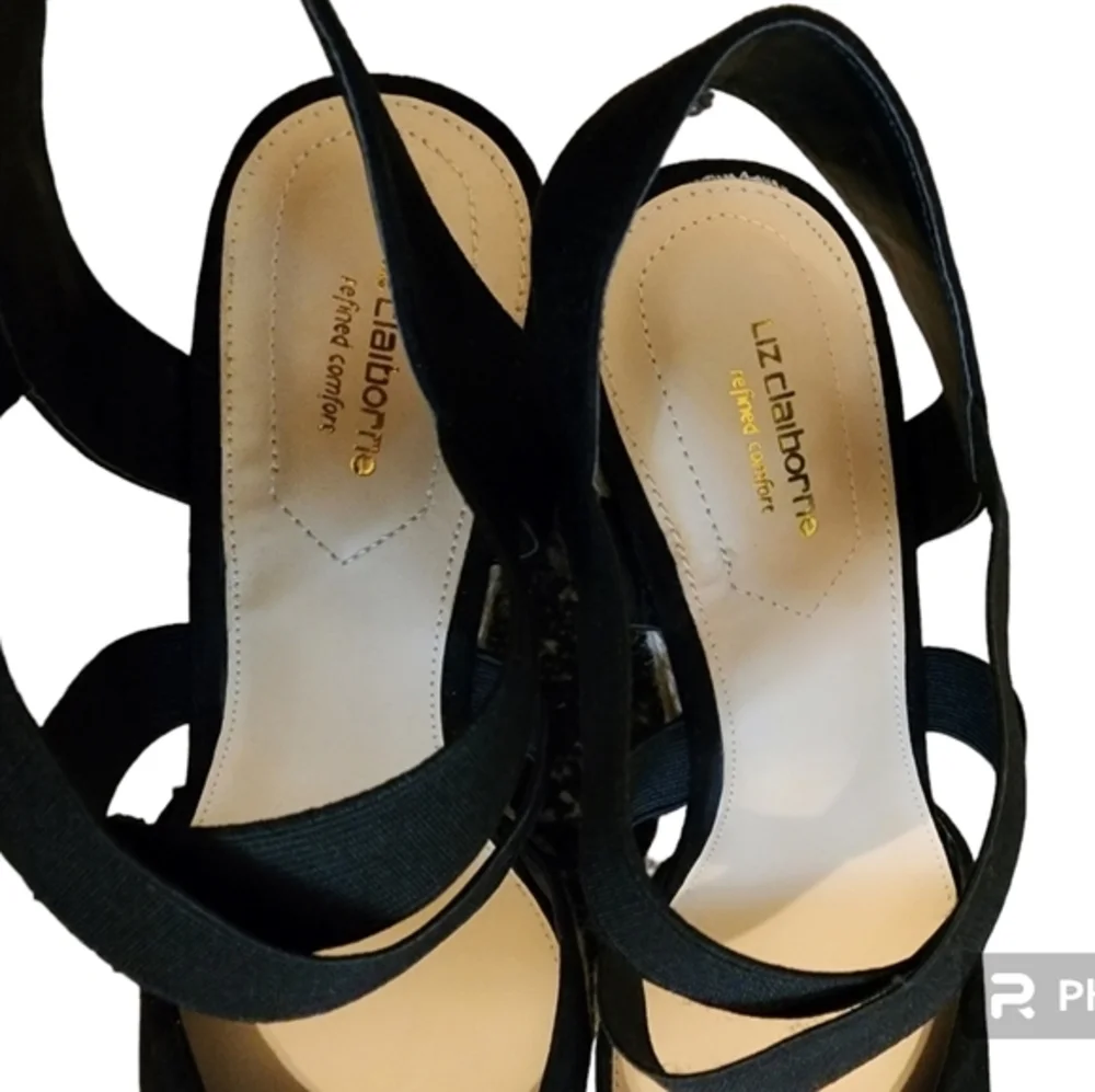 Liz claiborne black strappy wedges‎ 10